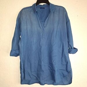 Pure Jill Indigo Cotton Blue Tunic Top Blouse Henley Size Small